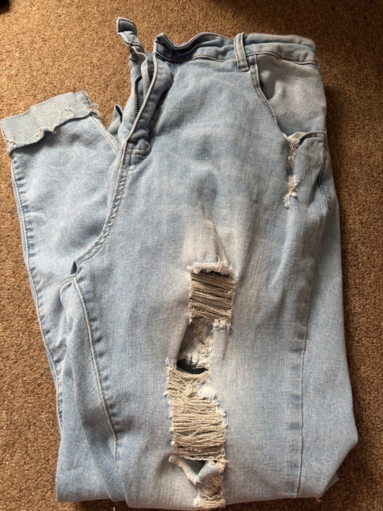 SHEIN Denim - SHEIN Light Blue Distressed Boyfriend Jeans